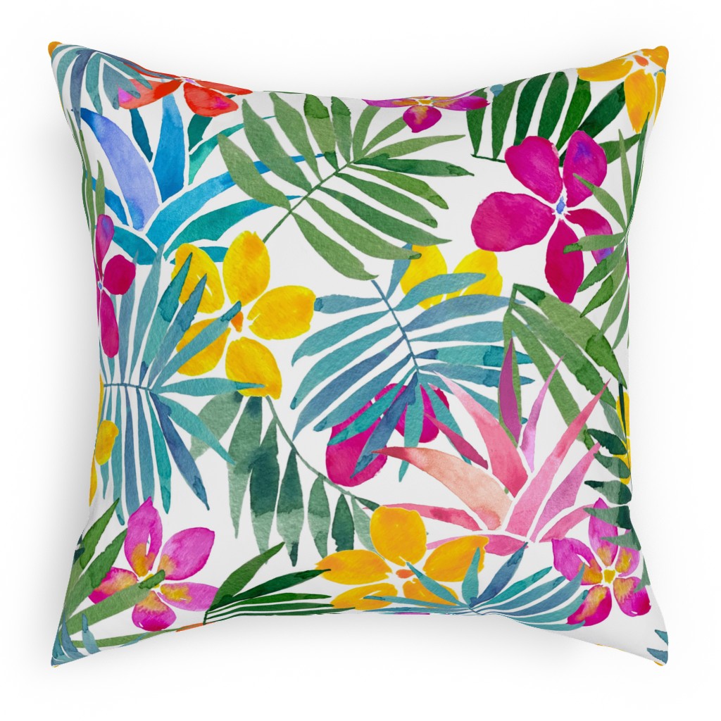 Watercolor Tropical Vibes Pillow, Woven, Black, 18x18, Single Sided, Multicolor, Classic Green