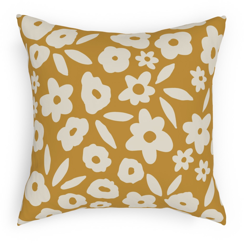 Flower Field - Mustard Pillow, Woven, Black, 18x18, Single Sided, Yellow