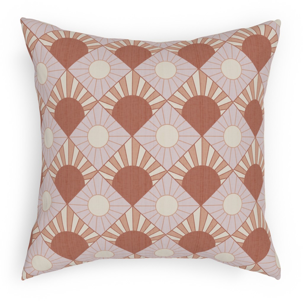 Mid Century Geometric Sun - Pink Pillow, Woven, Black, 18x18, Single Sided, Pink