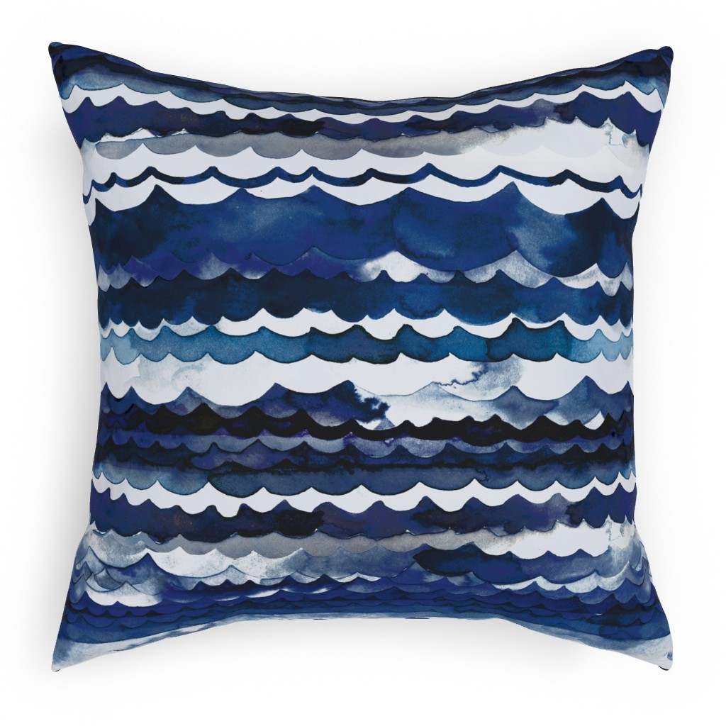Sea Waves - Indigo Pillow, Woven, Black, 18x18, Single Sided, Blue, True Blue