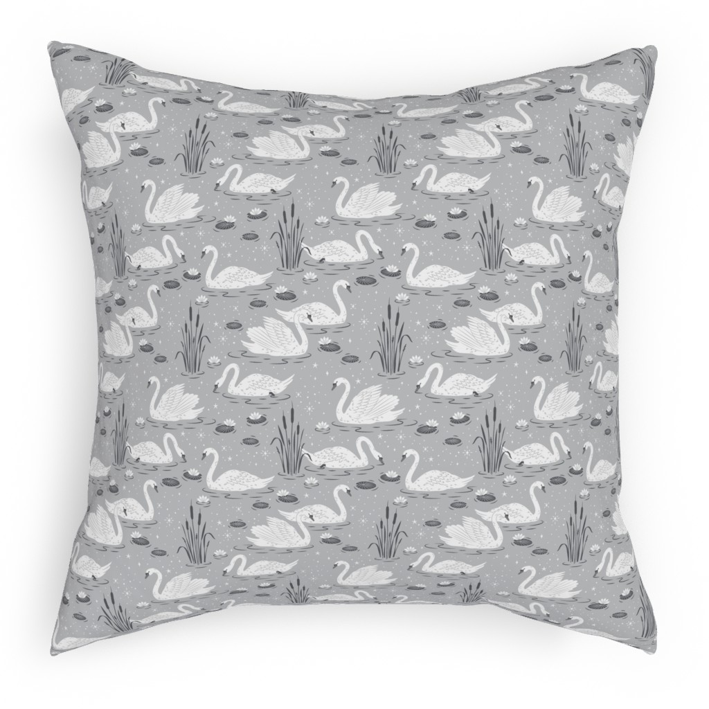 Summer Swans Pillow, Woven, Black, 18x18, Single Sided, Gray, Fog