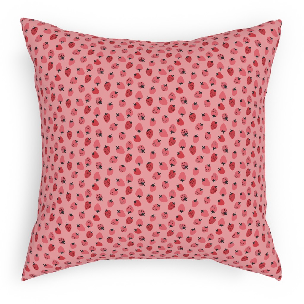 Red Strawberries - Pink Pillow, Woven, Black, 18x18, Single Sided, Pink, Bright Pink