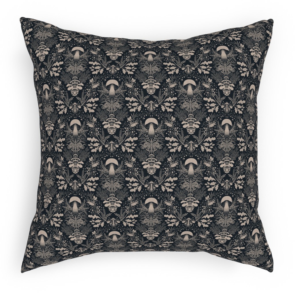 Mushroom Forest Damask Pillow, Woven, Black, 18x18, Single Sided, Black