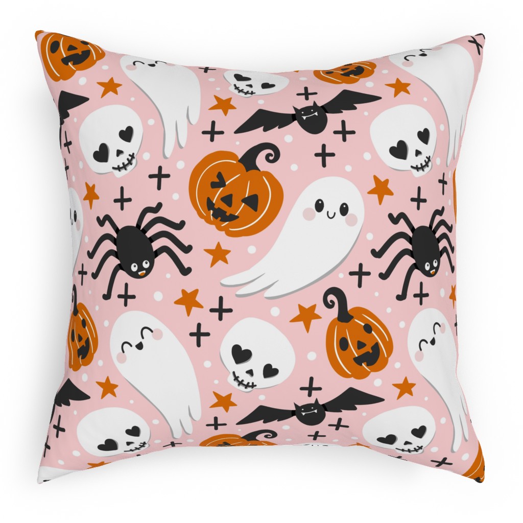 Cute Halloween - Pink Pillow, Woven, Black, 18x18, Single Sided, Pink