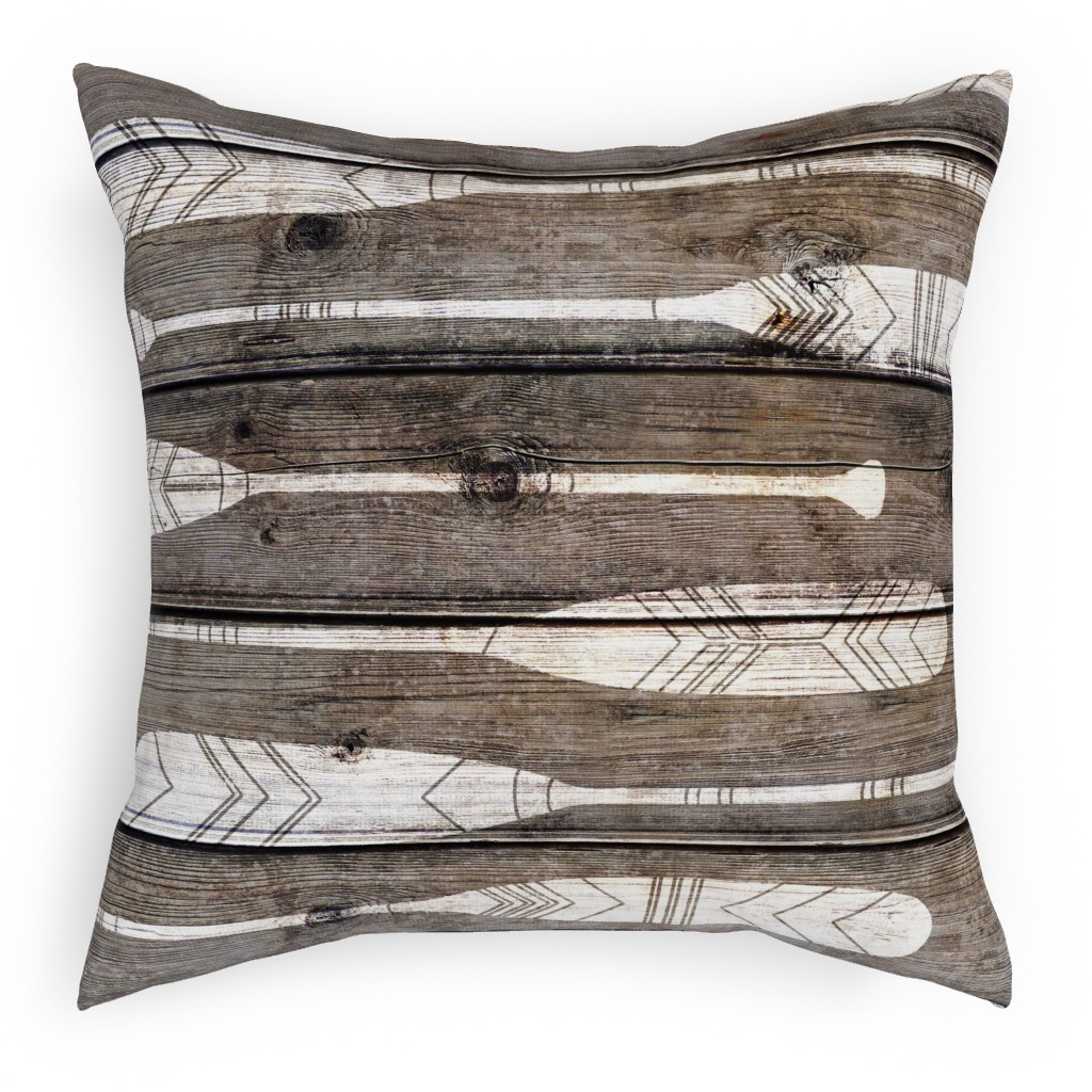 Oars on Barnwood - Neutral Pillow, Woven, Black, 18x18, Single Sided, Brown
