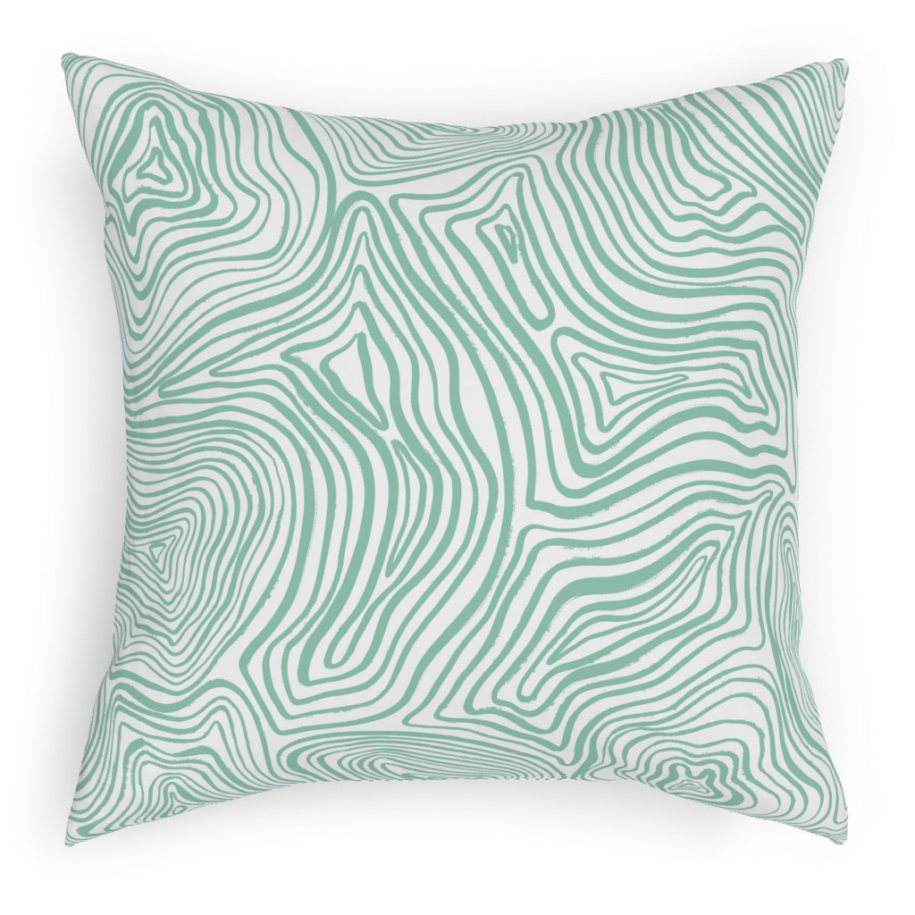 Abstract Wavy Lines - Green Pillow, Woven, Black, 18x18, Single Sided, Green