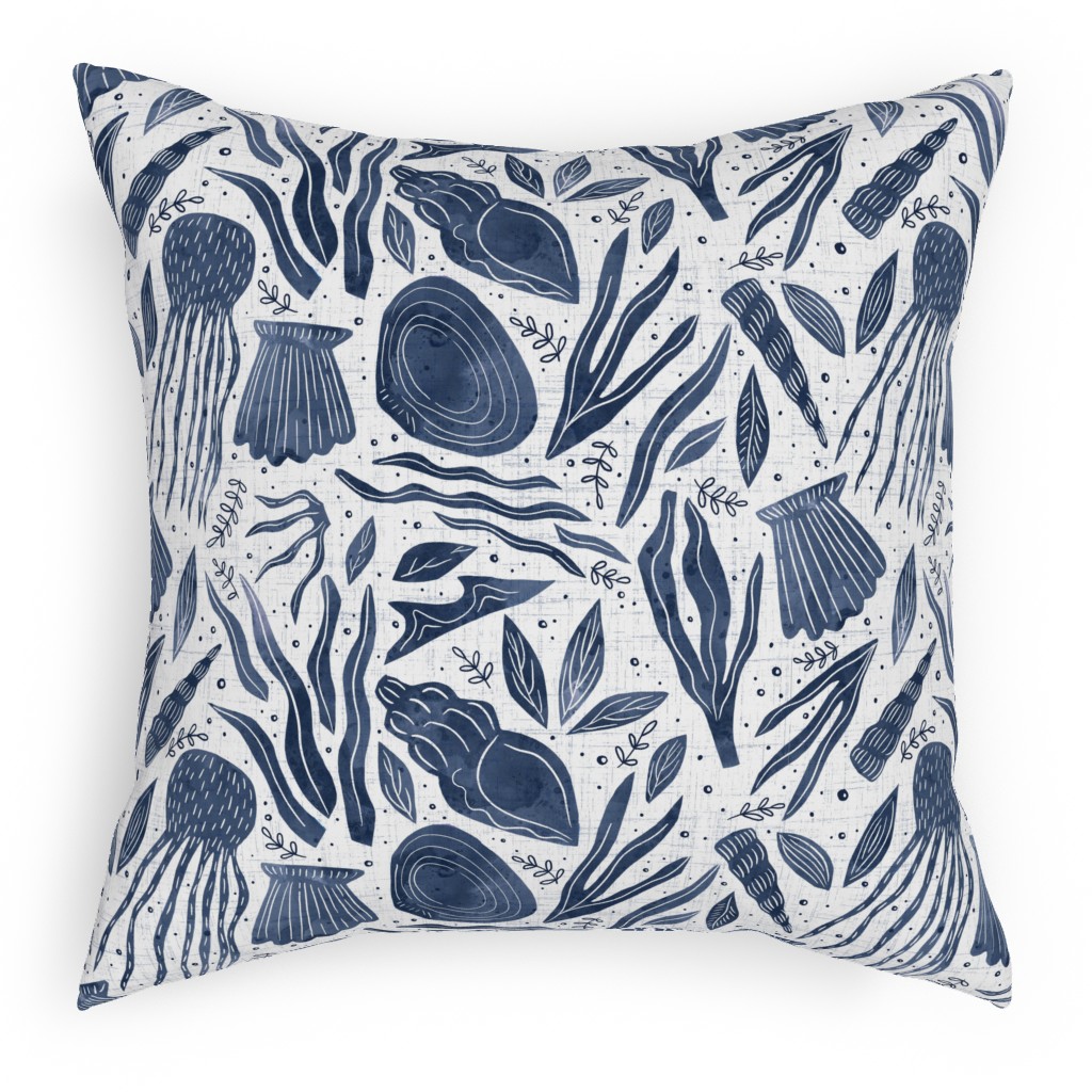 Sea Shells - Navy Pillow, Woven, Black, 18x18, Single Sided, Blue