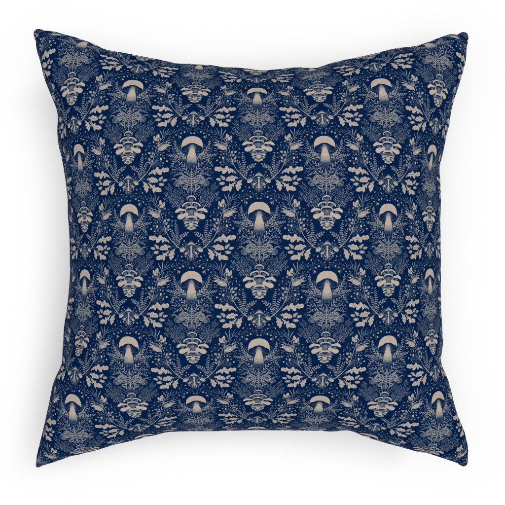 Mushroom Forest Damask Pillow, Woven, Black, 18x18, Single Sided, Blue, Navy