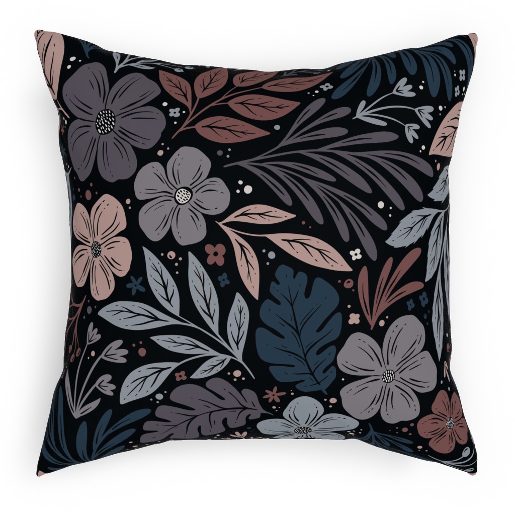 Dark and Moody Floral Pillow, Woven, Black, 18x18, Single Sided, Multicolor