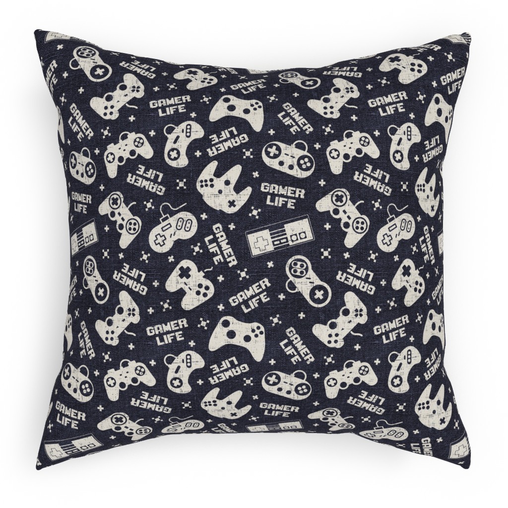 Gamer Life Pillow, Woven, Black, 18x18, Single Sided, Blue, Silhouette
