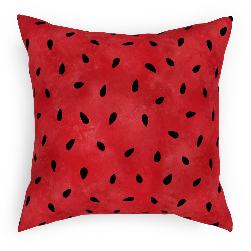 Watermelon Seeds - Black on Red Pillow, Woven, Black, 18x18, Single Sided, Red