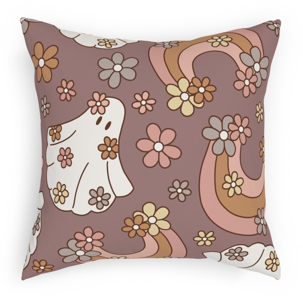 Boho Floral Ghosts Pillow, Woven, Black, 18x18, Single Sided, Purple, Faded Rose