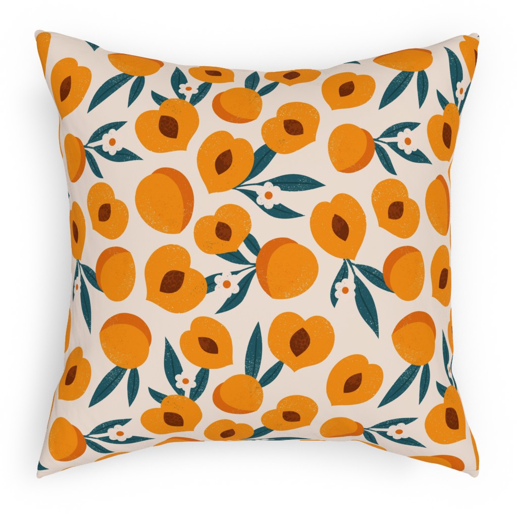 Summer Peches - Orange Pillow, Woven, Black, 18x18, Single Sided, Orange