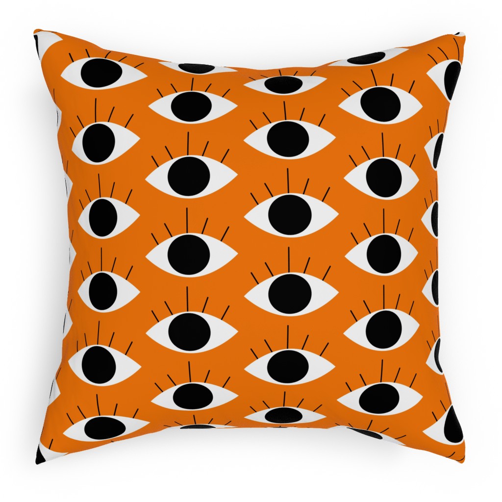 Spooky Eye - Orange Pillow, Woven, Black, 18x18, Single Sided, Orange, Orange