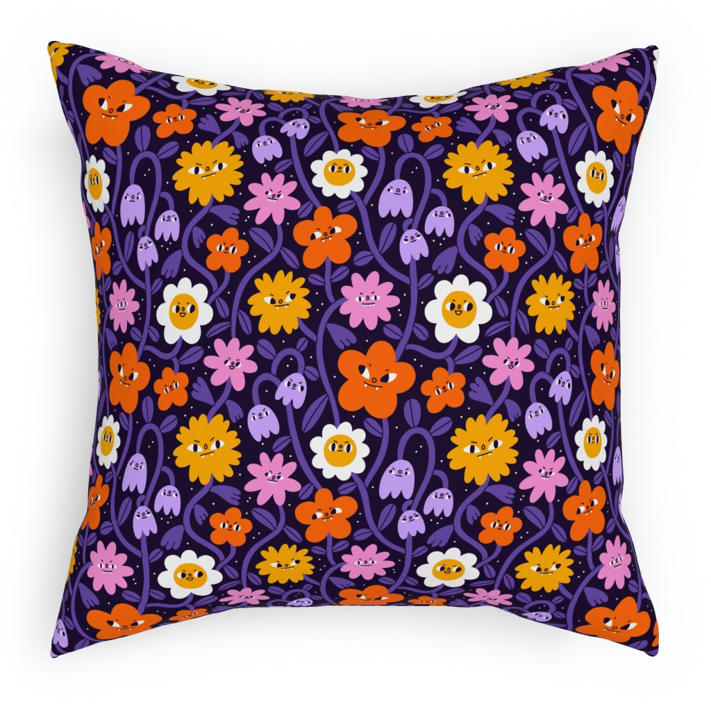 Extremely Wicked, Evil and Vile Halloween Garden - Purple Pillow, Woven, Black, 18x18, Single Sided, Purple
