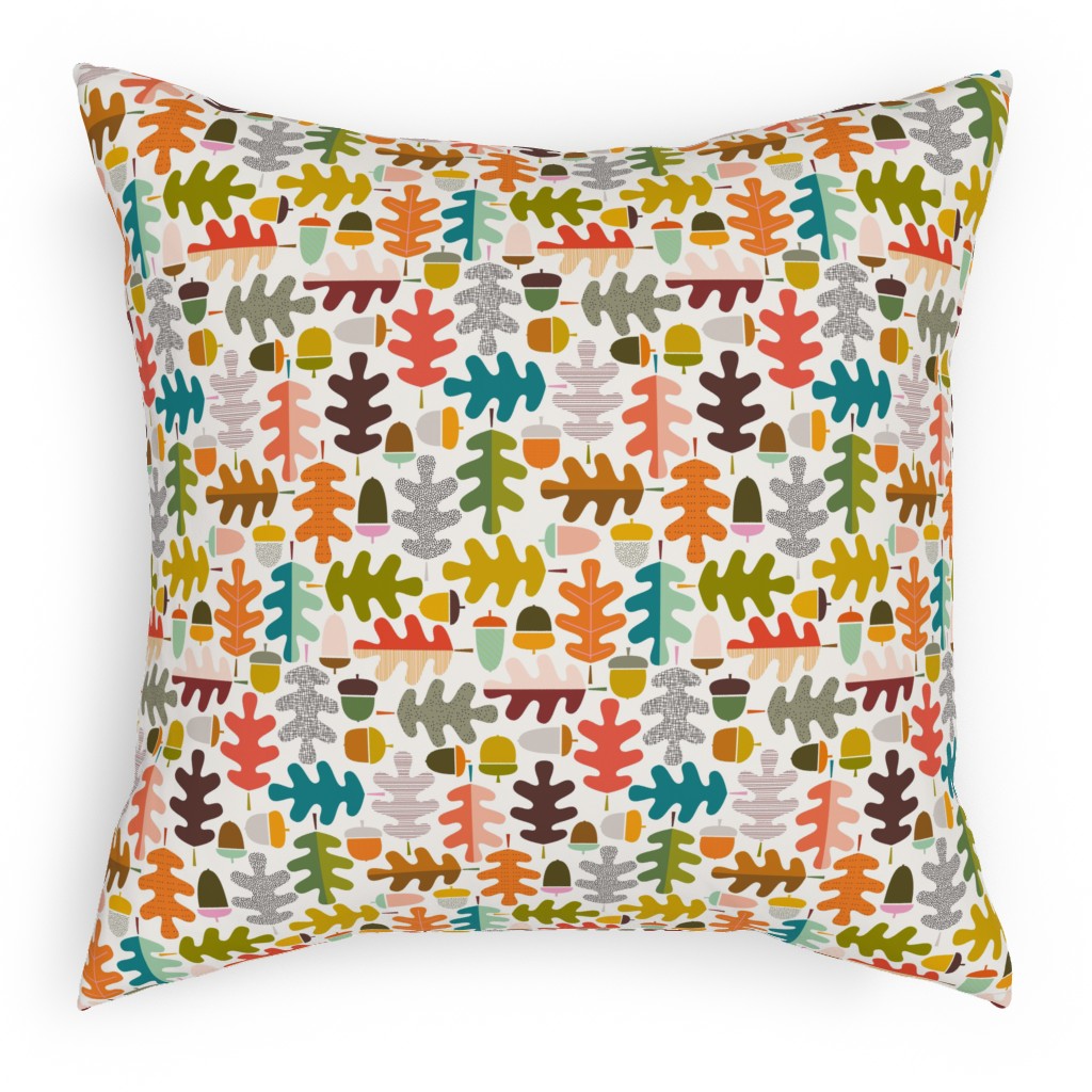 Autumn Oak Tree - Multi on White Pillow, Woven, Black, 18x18, Single Sided, Multicolor