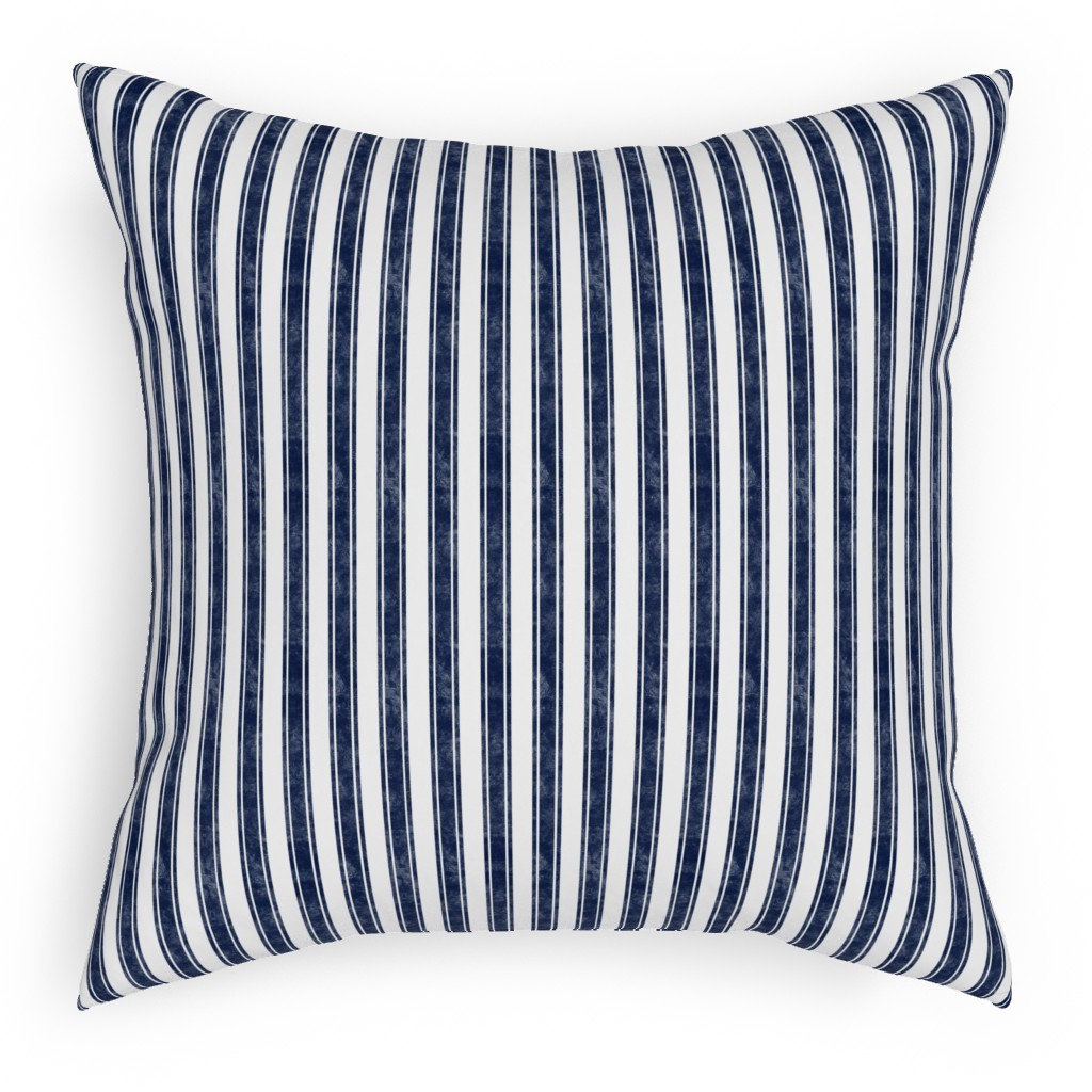 Vertical French Ticking Textured Pinstripes in Dark Midnight Navy and White Pillow, Woven, Black, 18x18, Single Sided, Blue