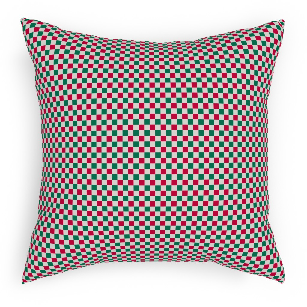 Winter Gingham - Red and Green Pillow, Woven, Black, 18x18, Single Sided, Multicolor