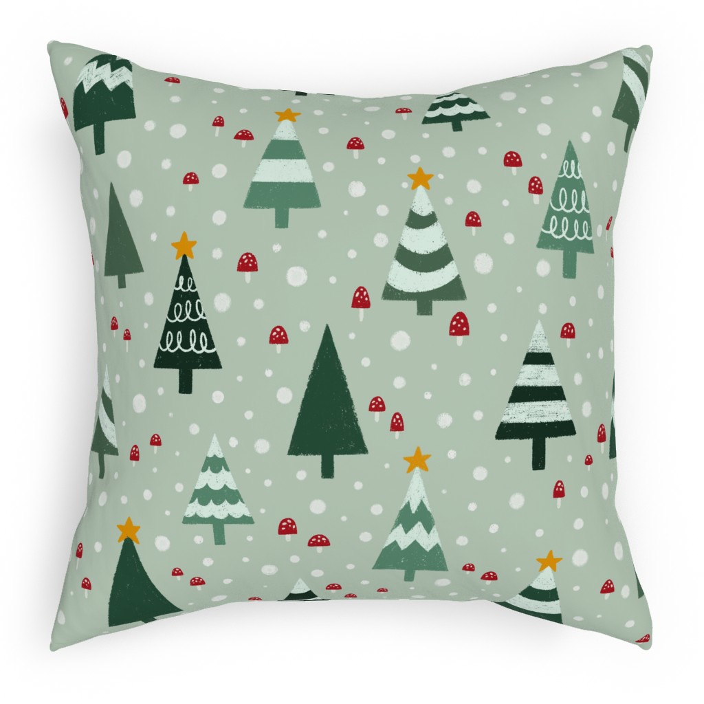 Christmas Forest - Green Pillow, Woven, Black, 18x18, Single Sided, Green
