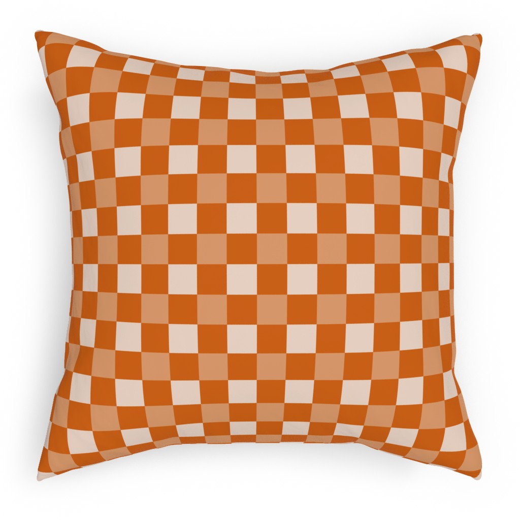 Orange Gingham Plaid Pillow, Woven, Black, 18x18, Single Sided, Orange