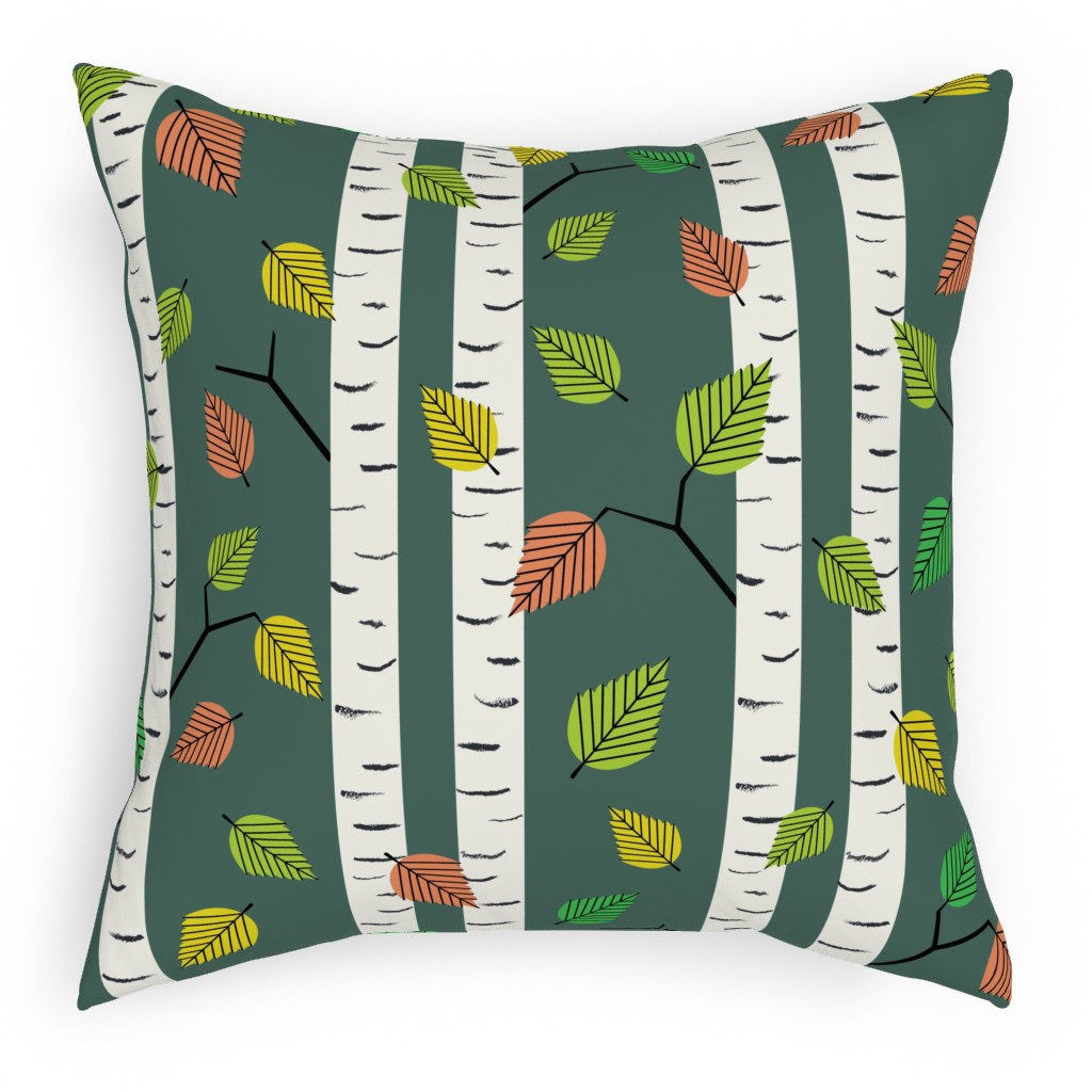 Autumn Birch Forest Pillow, Woven, Black, 18x18, Single Sided, Green