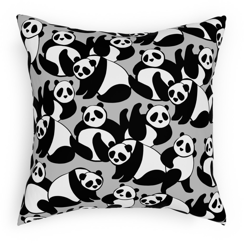 Retro Panda Playground Pillow, Woven, Black, 18x18, Single Sided, Gray