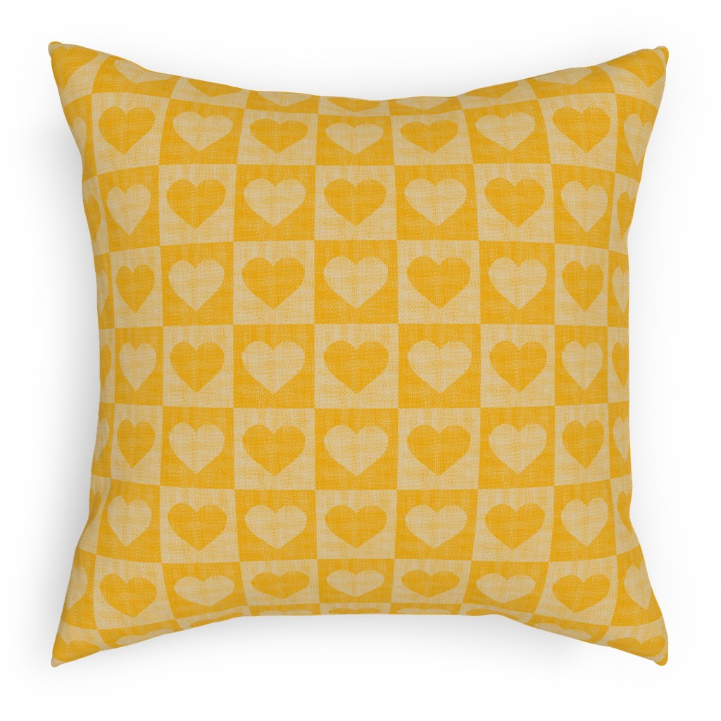 Love Hearts Check - Yellow Pillow, Woven, Black, 18x18, Single Sided, Yellow, Classic Yellow