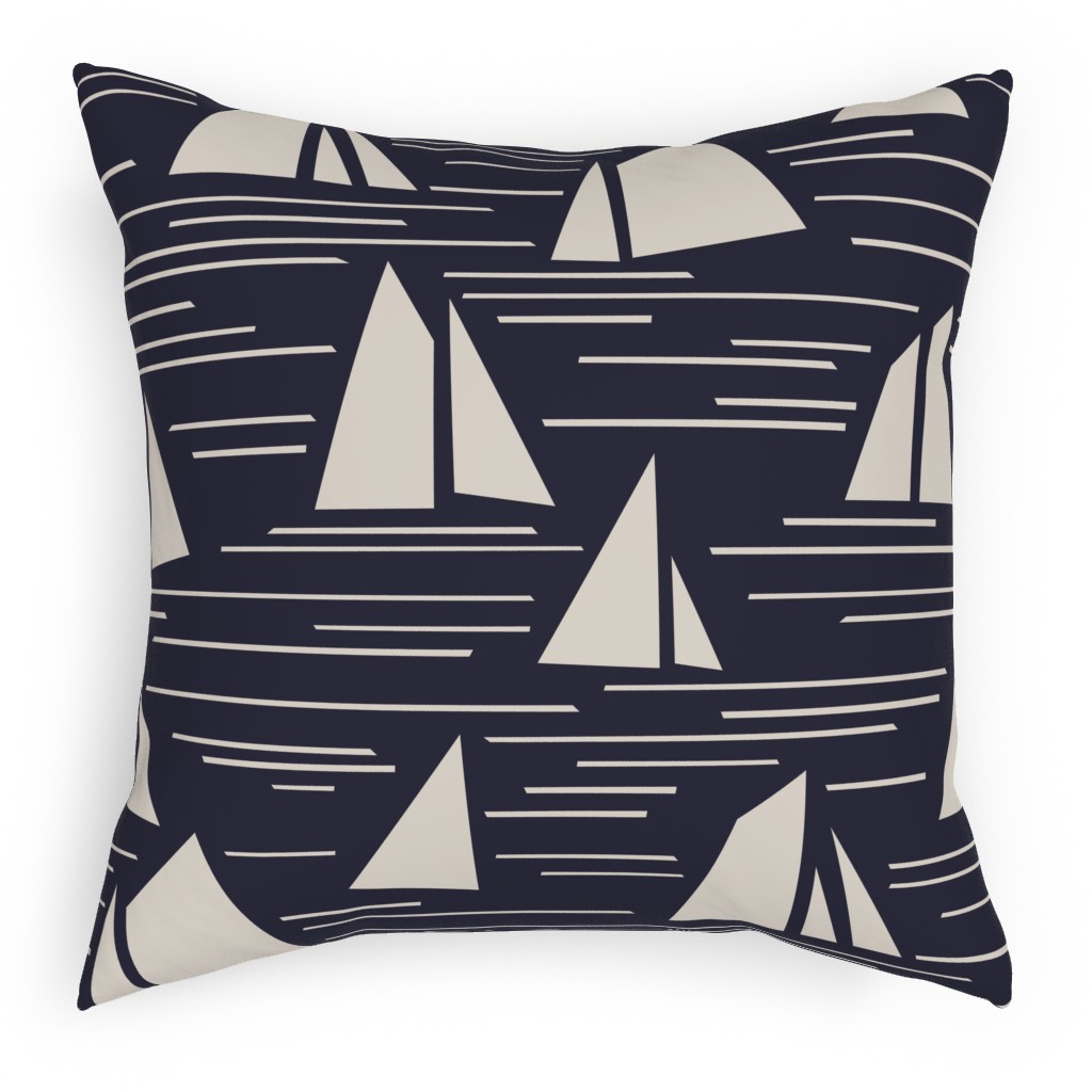 Nantucket Summer Block Print Pillow, Woven, Black, 18x18, Single Sided, Blue