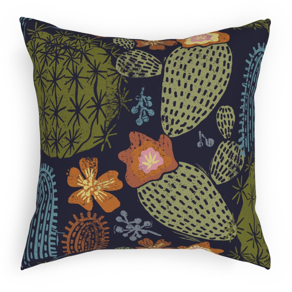 Cactus Garden - Dark Pillow, Woven, Black, 18x18, Single Sided, Green