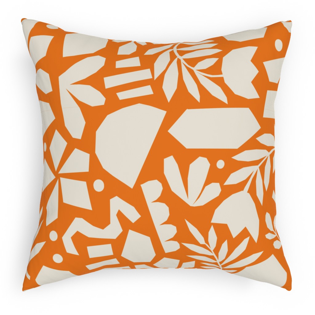 Paper Cut Floral Collage - Orange Pillow, Woven, Black, 18x18, Single Sided, Orange