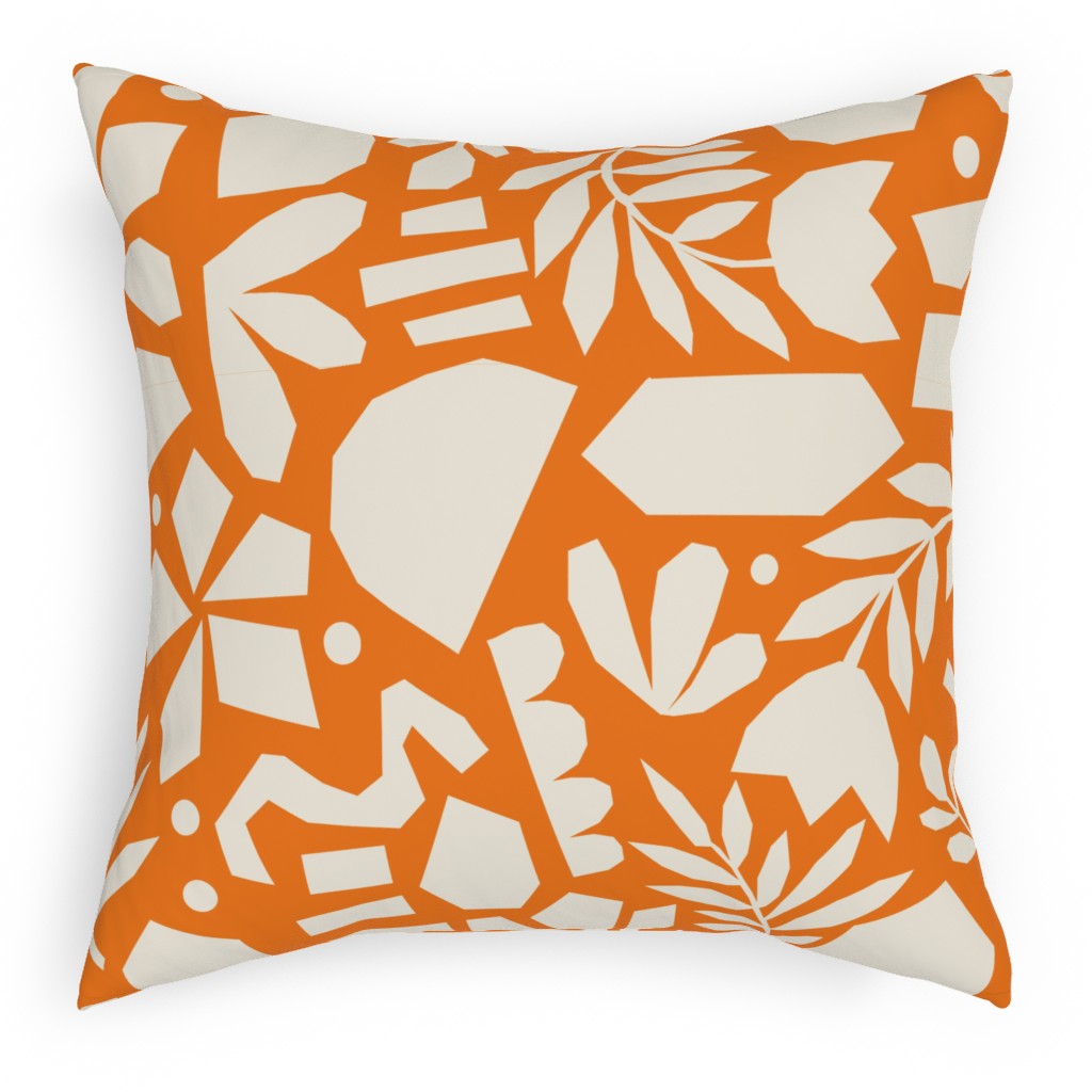 Paper Cut Floral Collage - Orange Pillow, Woven, Black, 18x18, Single Sided, Orange, Orange