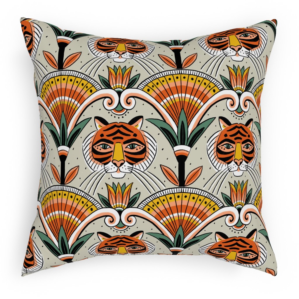 Egypt Tigers - Multi Pillow, Woven, Black, 18x18, Single Sided, Multicolor