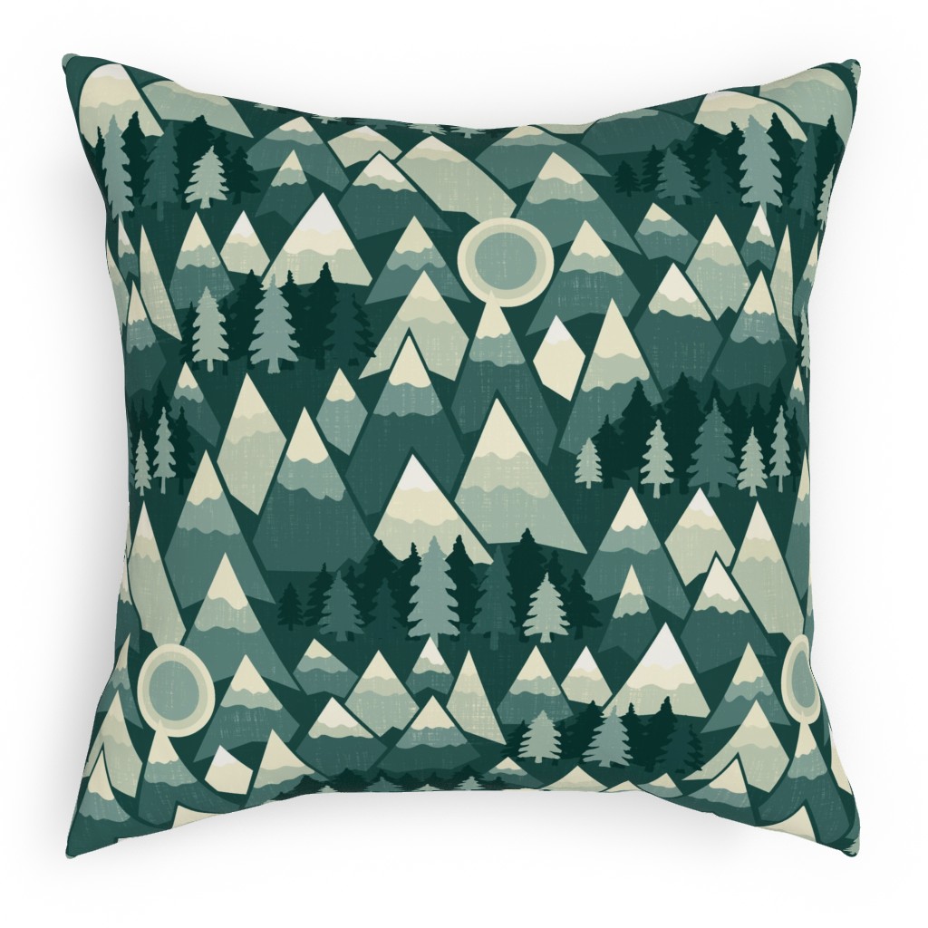the Mountains Are Calling Pillow, Woven, Black, 18x18, Single Sided, Green, Verdant