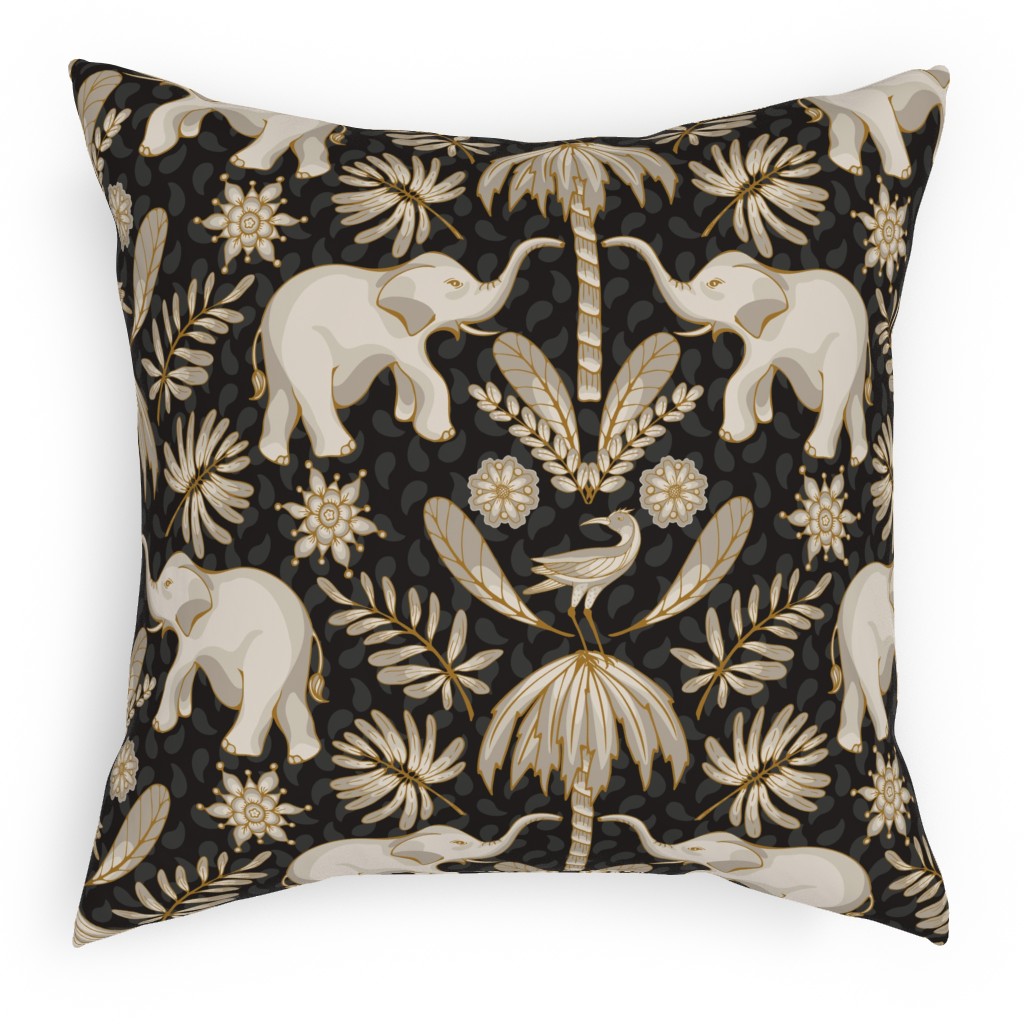 Elephant Love - Neutral on Dark Pillow, Woven, Black, 18x18, Single Sided, Black, Black