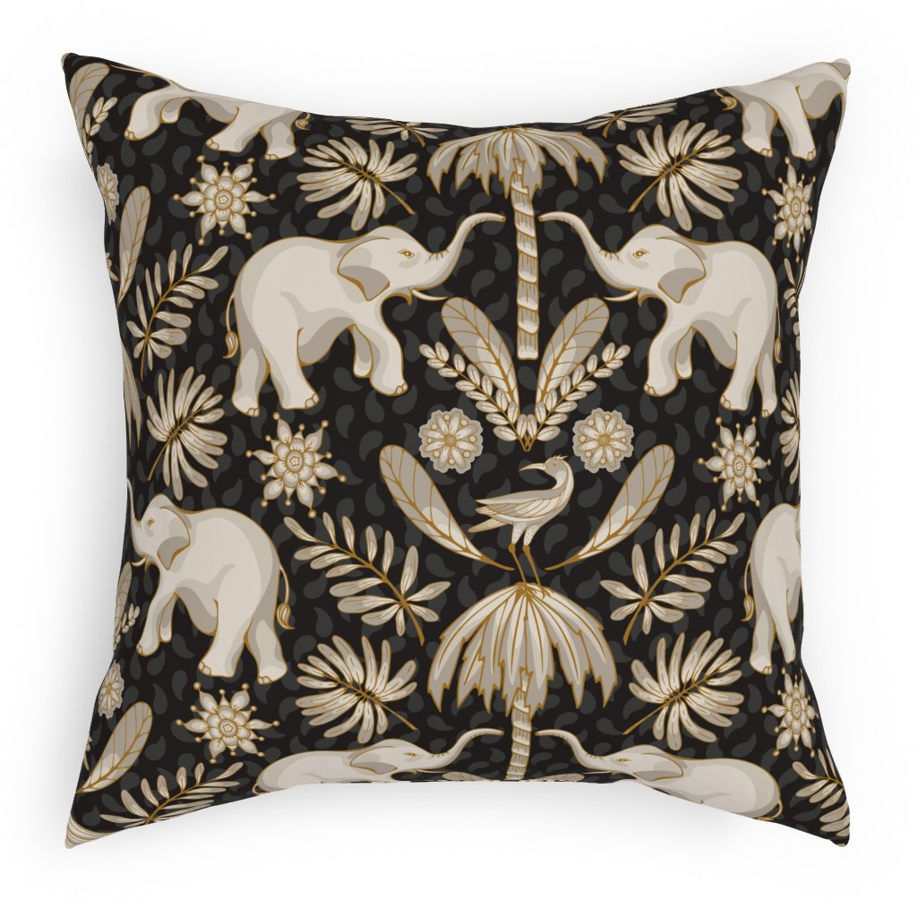 Elephant Love - Neutral on Dark Pillow, Woven, Black, 18x18, Single Sided, Black