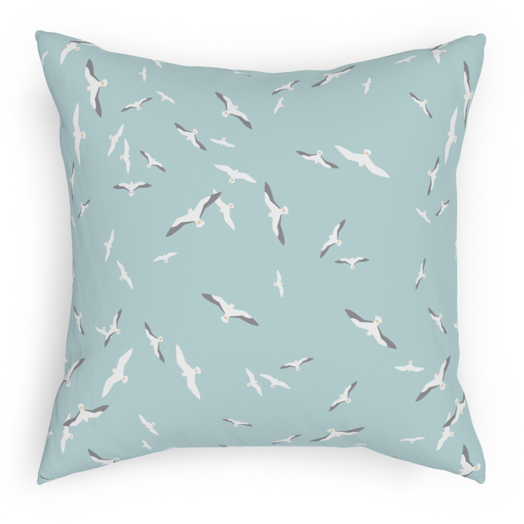 Flying Seagulls - Blue Pillow, Woven, Black, 18x18, Single Sided, Blue, True Blue