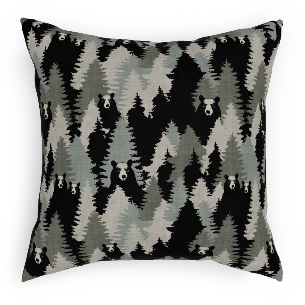 Bears Texture - Green Pillow, Woven, Black, 18x18, Single Sided, Green