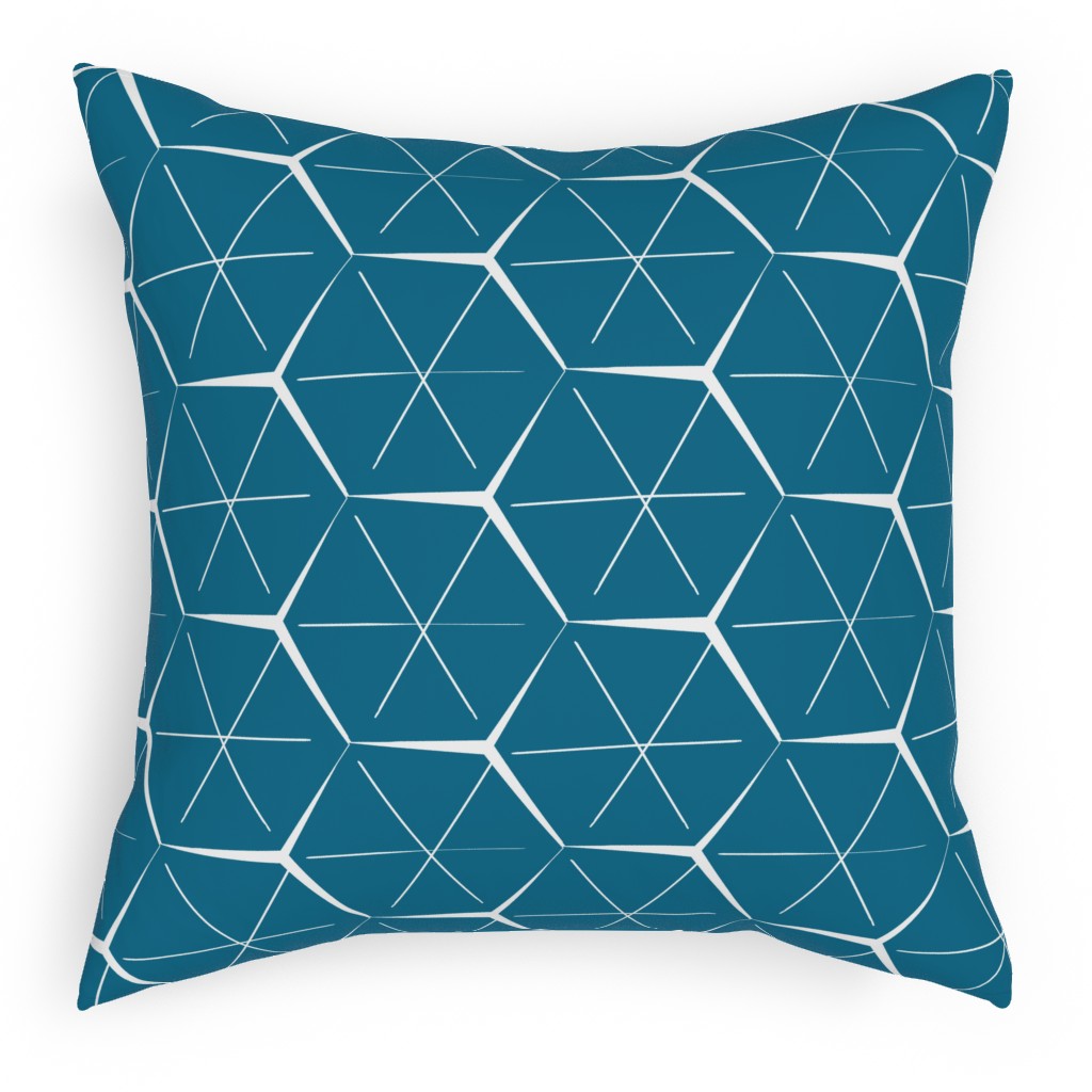 Hexagons - Blue Pillow, Woven, Black, 18x18, Single Sided, Blue