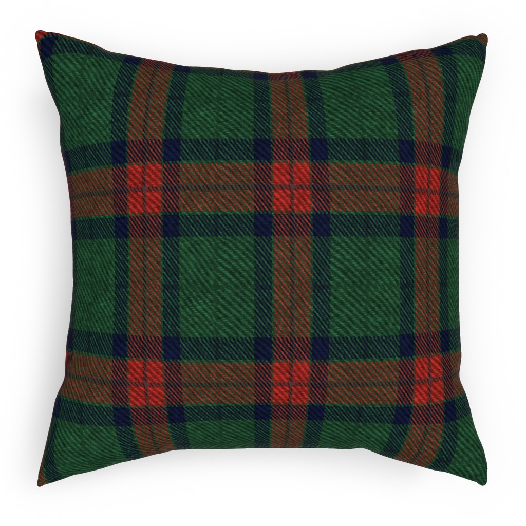 Holiday Tartan Pillow, Woven, Black, 18x18, Single Sided, Green