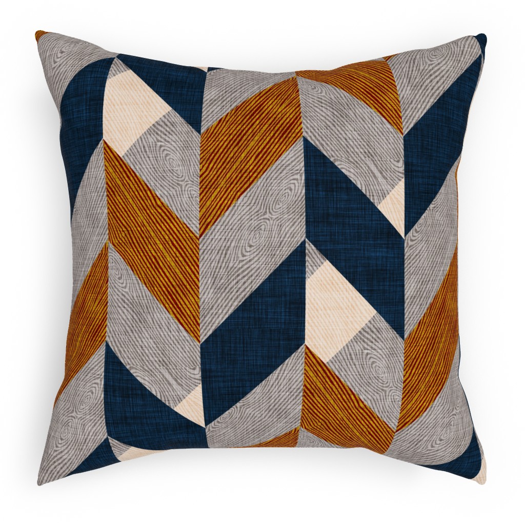 Parquetry - Neutral Pillow, Woven, Black, 18x18, Single Sided, Orange, Orange