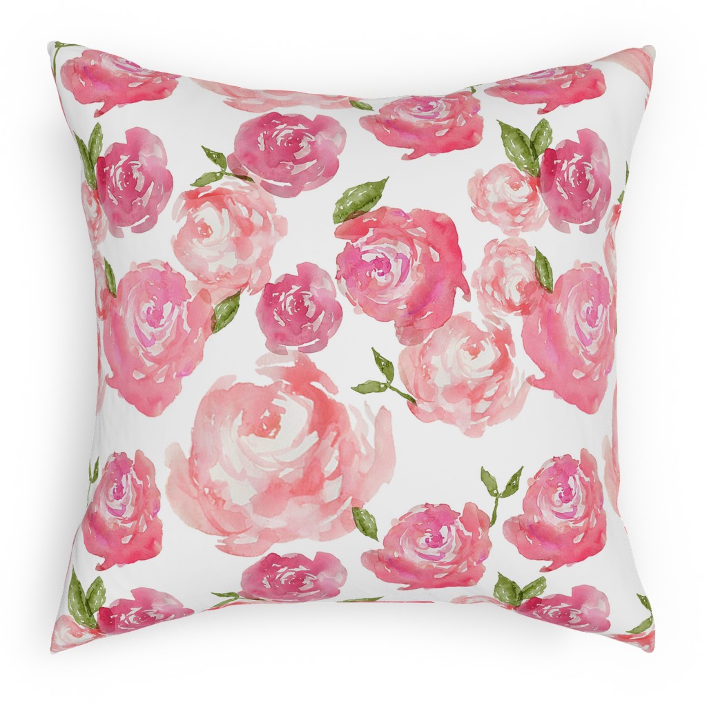 Watercolor Floral Pillow, Woven, Black, 18x18, Single Sided, Pink, Bright Pink