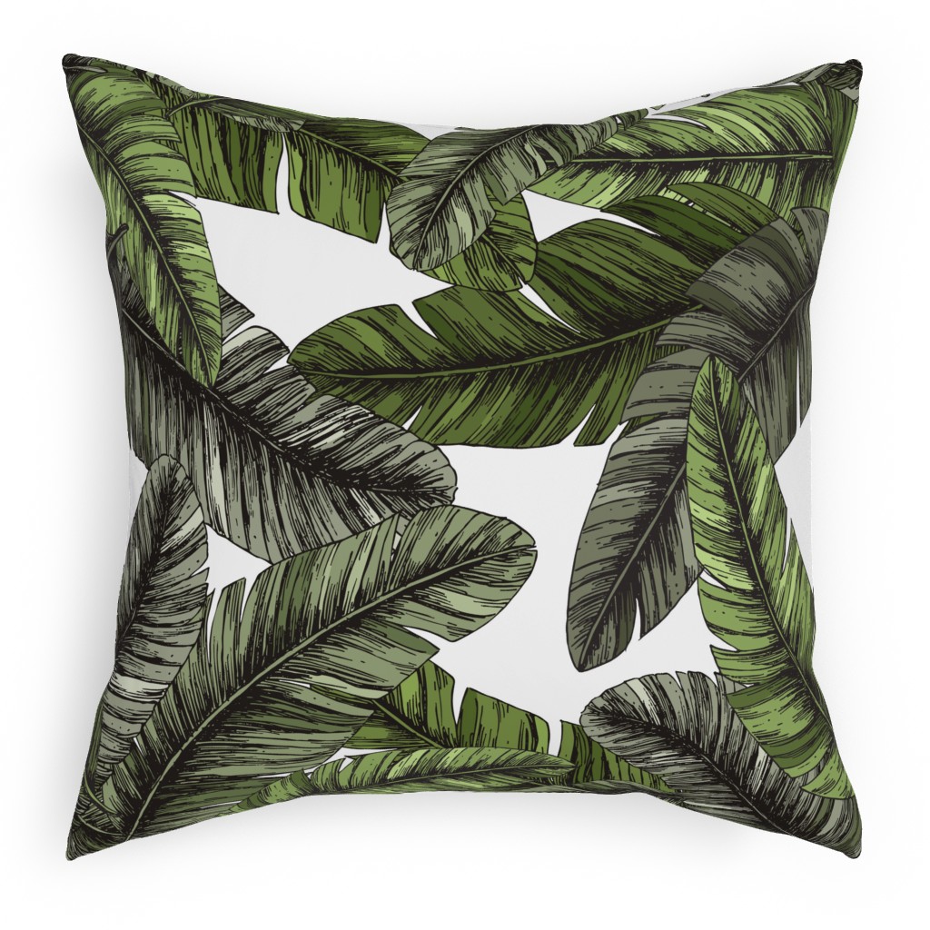 Tropical Palm Leaves - Green Pillow, Woven, Black, 18x18, Single Sided, Green, Classic Green