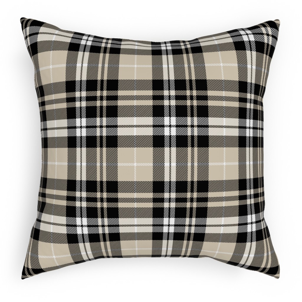 Fall Plaid Pillow, Woven, Black, 18x18, Single Sided, Beige