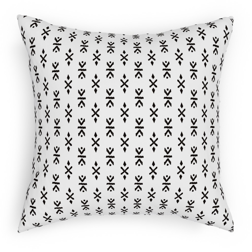 Monochrome Tribal Print - Neutral Pillow, Woven, Black, 18x18, Single Sided, White