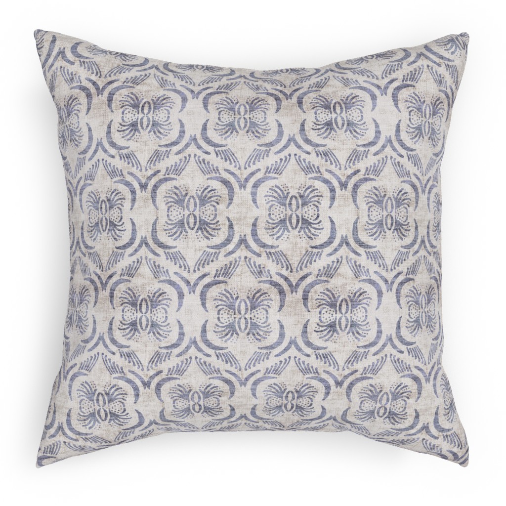 French Linen Geo Floral Pillow, Woven, Black, 18x18, Single Sided, Gray