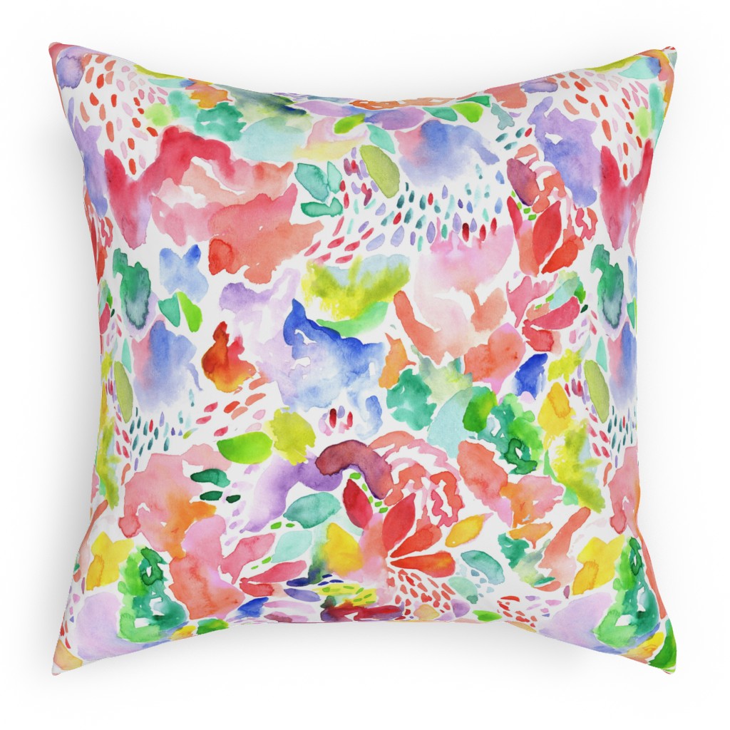 Happy Abstract Watercolor Pillow, Woven, Black, 18x18, Single Sided, Multicolor, Bright Coral