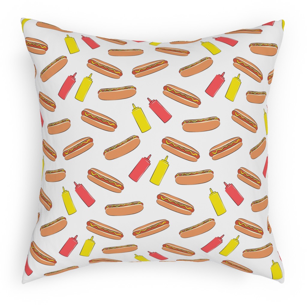 Hot Dogs Ketchup and Mustard - Multicolor Pillow, Woven, Black, 18x18, Single Sided, Beige
