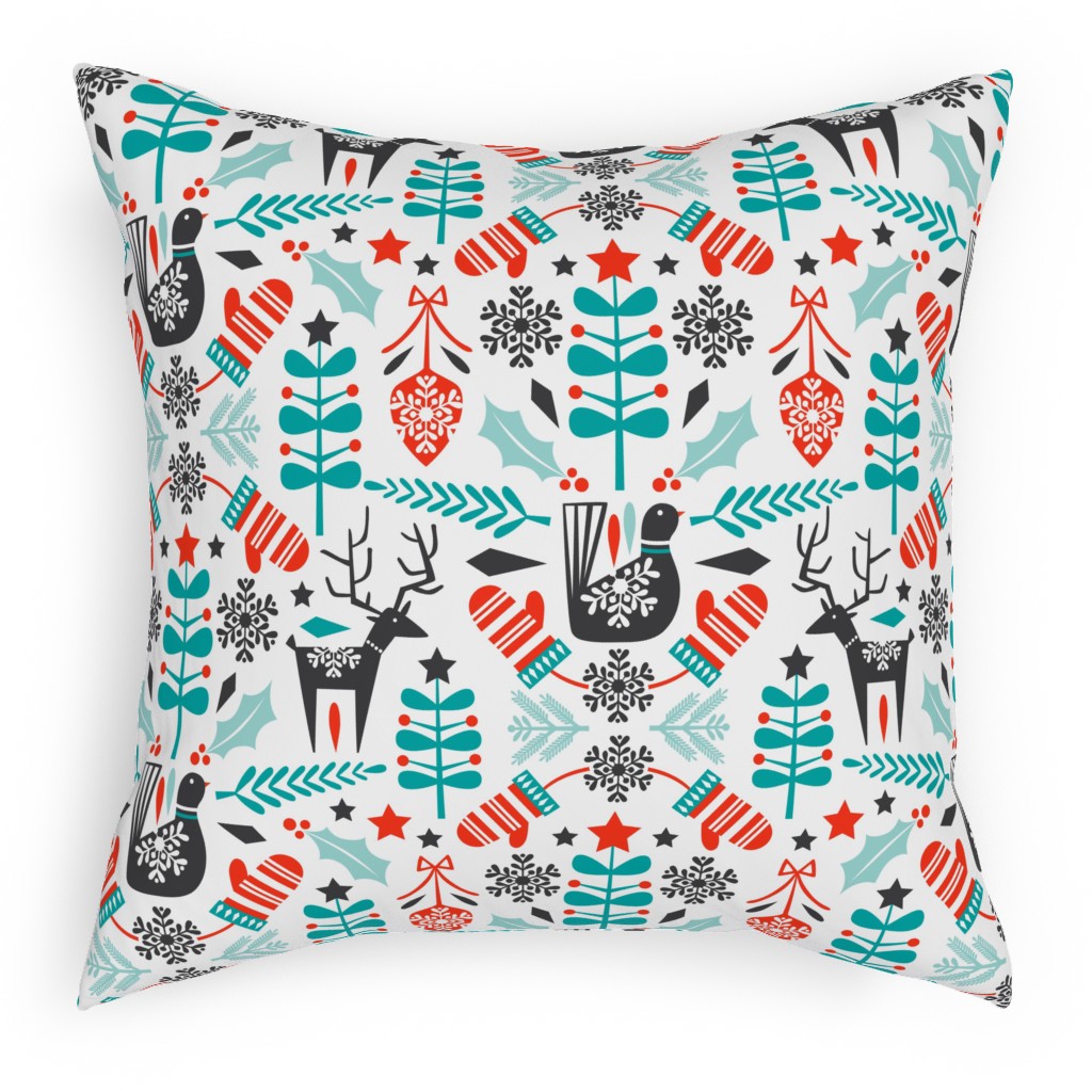 Hygge Folk Art Christmas Pillow, Woven, Black, 18x18, Single Sided, Multicolor