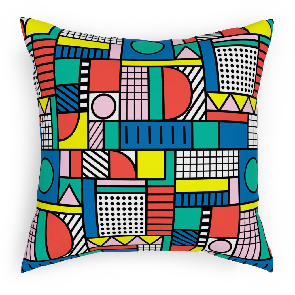 Memphis Color Block Pillow, Woven, Black, 18x18, Single Sided, Multicolor