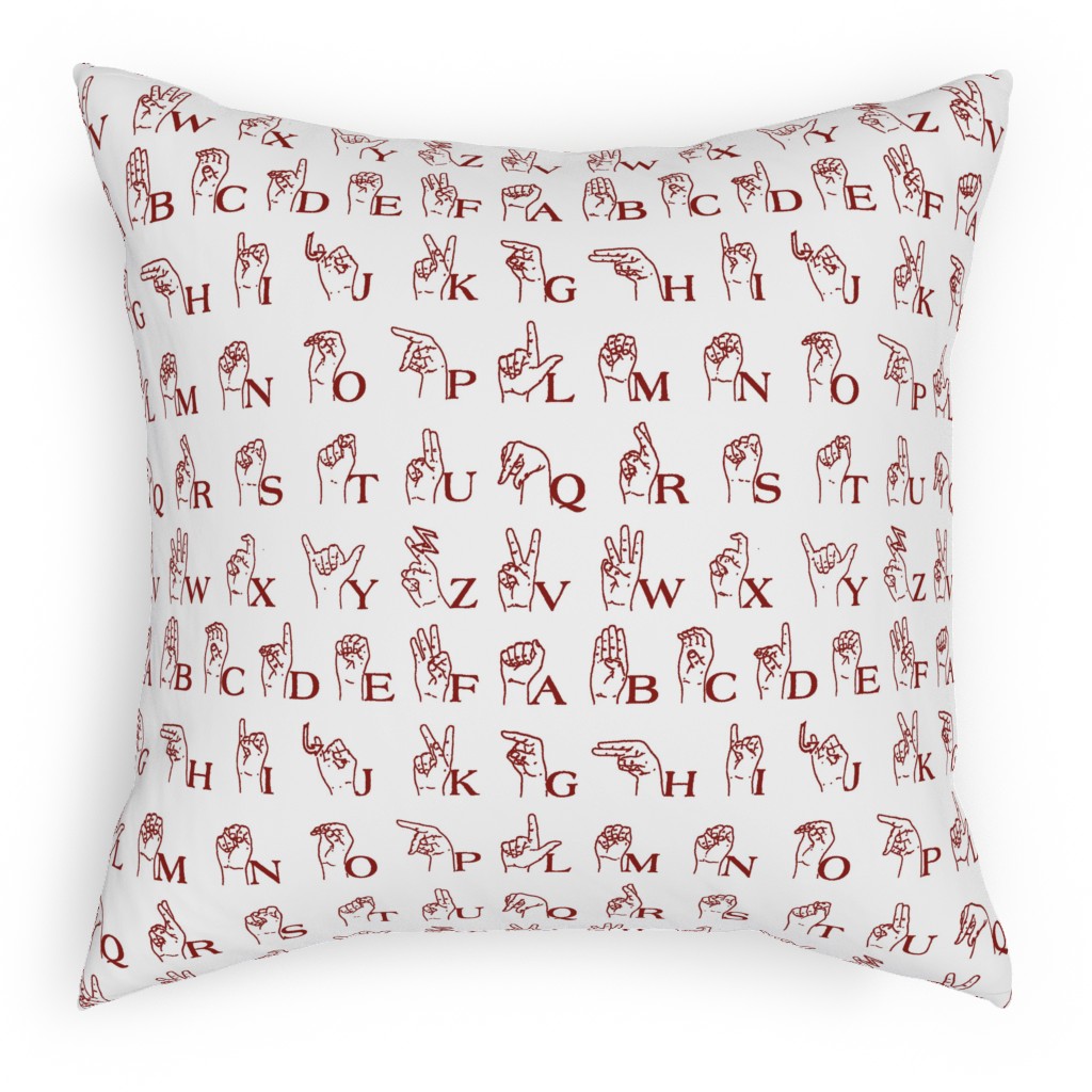 Sign Language Alphabet Pillow, Woven, Black, 18x18, Single Sided, Brown, Chestnut